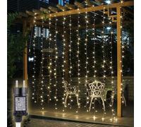 SALCAR, cortina de luces LED para exteriores, 3x3 metros, guirnalda de luces para interiores, ideal para Navidad, con 8 modos y función de memoria, iluminación navideña para exteriores, jardín, luz cá