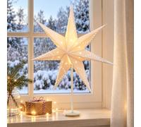 SALCAR Estrella de Papel de 55cm, Lámpara de Mesa de Luz LED Navideña, Decoración del Hogar, Lámpara de Iluminación con Base de Hierro Blanco y Bombilla E14, Blanco Cálido
