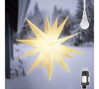 SALCAR Estrella Luminosa Blanca 3D con luz LED Blanca cálida, luz de Estrella Plegable para Ventana y decoración navideña del hogar.
