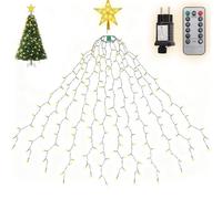 SALCAR Guirnalda de 3 m para árbol de Navidad con anillo, 14 guirnaldas y punta de árbol de Navidad, estrella con mando a distancia, 500 luces LED para árbol de Navidad de 210 cm a 350 cm, blanco