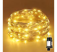 SALCAR Luces decorativas de cobre 20m 200 LED, Fuente de alimentación de seguridad, luces LED para la casa, árbol de navidad, barra - Blanco cálido