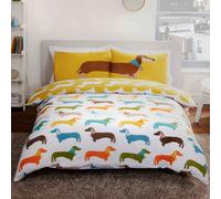 Salchichas Perro Edredón Tamaño King y Almohada Juego Amarillo Blanco Cama Nuevo