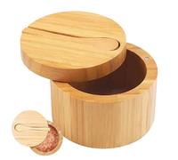 Salero - Conjuntos de salero y pimienta | Contenedor de sal para cocina | Bodega de sal con tapa | Tarro de condimento para el hogar con cuchara | Caja de sal redonda de madera | Soporte de sal para