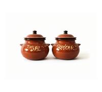Salero y Azucarero de barro tradicional rojo | Pack de Salero y Azucarero decorado