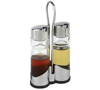 Salero y pimentero APS con recipiente de acero inoxidable, salero, recipiente de cristal transparente con tapa de acero inoxidable y pico de plástico antigoteo, 5,5 x 11,5 cm, 21,5 cm de altura