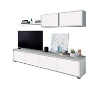 Habitat Design Mueble de salón Alida – Diseño industrial Blanco Artik y Gris Cemento 200x43x41 cm