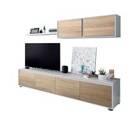 Duérmete Online Mueble salón Alida – TV y estante – Blanco Artik/Roble Canadian – 200x43x41cm