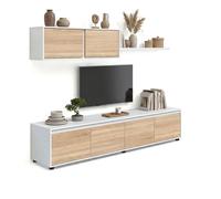 Salón con mueble de TV y estantería 200 cm Arlet Artik white - canadian oak