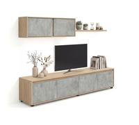 Salón con mueble de TV y estantería 200 cm Arlet Canadian oak - cement gray