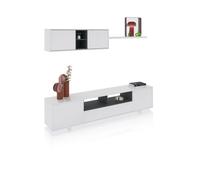 Salón con mueble de tv y estantería en blanco brillo y gris antracita 200 cm kenzo blanco brillo - gris antracita 200 x 46 x 41 cm