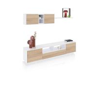 Salón Con Mueble De Tv Y Estantería 200 Cm Kenzo Blanco Brillo - Roble Canadian 200 X 46 X 41 Cm