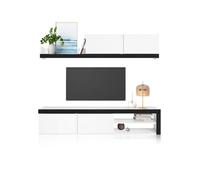 duehome - Salón con mueble de TV y estantería 180 cm Axis White-Ash