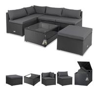 Salón esquinero de poliratán negro/antracita con caja de cojines de poliratán negro