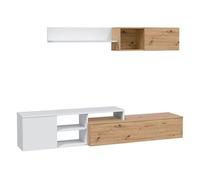 Due-Home Mueble de salón Julia reversible – Roble Nodi y Blanco Artik – 221x44x40 cm