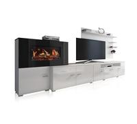 Skraut Home | Mueble para Salón con Chimenea Eléctrica | 170 x 290 x 45 cm | Sistema de Iluminación LED Efecto Llamas | Modelo New Olympo | Estilo Moderno | Acabado Blanco