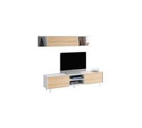 Habitat Design Mueble TV Zaiken Plus – Módulo y estante – Blanco brillo/Roble Canadian 180x51x41
