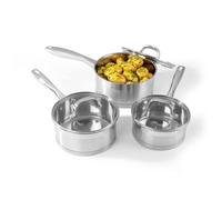 Salter BW06734 Juego De 3 Cacerolas Con Tapas De Cristal, De La Colección Timeless, Acero Inoxidable, Utensilios De Cocina Con Diseño Elegante Con Acabado Satinado, Ligeras, Aptas Para Inducción