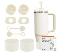 SALUOKE Juego de 8 Accesorios para Stanley Cup,Contiene Tapas para Pajitas,Tapones de Silicona a Prueba de Fugas,Botas de silicona para Stanley Cup 2.0 1,2l/850ml,Taza no Incluida (Crema)