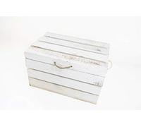 SAM Baúl de Madera Blanco Vintage, Asas de Cuerda, Baúl de Almacenamiento, 49x32x30cm, Incluye Imán Personalizable de Regalo