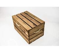 SAM Baúl de Madera Envejecido, Marrón, Asas de Cuerda, Baúl de Almacenamiento, 49x32x30cm, Estilo Vintage, Incluye Imán Personalizable de Regalo
