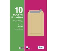 SAM Sobre-Bolsa Kraft 260x360mm con Cierre de Silicona, Pack de 25