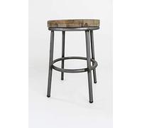 Sam Taburete Bajo Metal y Madera TOM Industrial, Asiento de Madera de Pino, Estructura Metálica, 49x35cm, Acabado Industrial, Color Gris Metálico, Incluye Imán Personalizable de Regalo