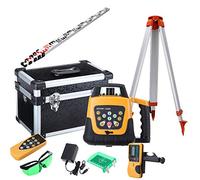 Samger IP54 Nivel Láser Autonivelante 360 Grados Horizontal y Vertical + 1.65M Regla de Medir de Aluminio + Trípode de 5M, Nivel Láser Verde Rango de Trabajo 500M, con Control Remoto, Receptor
