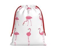 SamLng Pequeña bolsa de regalo con cordón, flamencos sobre blanco, perfecta para Navidad, vacaciones y recuerdos de fiesta, bolsas de dulces y bolsas de golosinas