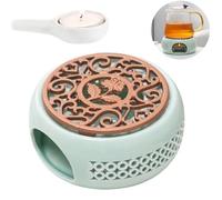 SAMSYOKI Calentador de Tetera Porcelana Calentador de Té Cerámica con Cuchara y Estufa Tapete Base Calentadors de Café de Diseño Tallado Hueco para conservar el Calor Té Leche (Cian)