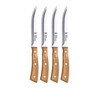 San Ignacio Agros - Juego De 4 Cuchillos Para Carne - Acero Inoxidable- Hoja Con Acabado Mate - Hoja 12.5cm - Mango De Madera de Acacia - Apto para Barbacoas - Agarre fiable
