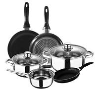 San Ignacio Batería 5 piezas Cassel y Set 3 sartenes Ø16/Ø20/Ø24 cms negro, aluminio prensado, antiadherente, inducción