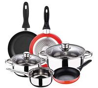 San Ignacio Batería 5 piezas Cassel y Set 3 sartenes Ø16/Ø20/Ø24 cms rojo, aluminio prensado, antiadherente, inducción