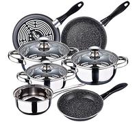 Bateria de cocina 7 piezas faro de acero inoxidable con juego de sartenes (18/20/24 cm) magefesa k2 gransasso en acero esmaltado