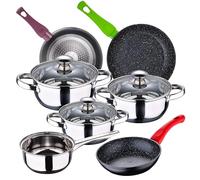 San Ignacio Bateria de cocina 7 piezas Faro, acero inoxidable, con juego sartenes (18/22/26 cm) Jolie en aluminio forjado