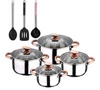 San Ignacio Bateria de cocina 8 piezas apta para induccion, Altea en acero inoxidable con set de 3 utensilios de cocina en nylon, PK3237