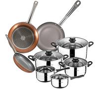 San Ignacio Bateria de cocina 8 piezas en acero inoxidable, con juego de sartenes (18,22 y 26 cm) en aluminio prensado, inducción, PK3159