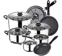 San Ignacio Bateria de cocina 8 piezas Toledo, acero inoxidable, con juego sartenes (18/20/24 cm) MAGEFESA K2 Gransasso en acero esmaltado