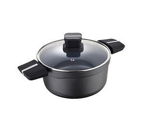 San Ignacio Bistro Grey - Cacerola con Tapa de 20cm - Fabricada en Aluminio Fundido - Interior En Acero Quantanium - Exterior En Negro Mate - Punto Inducción - Mango Soft Touch Negro