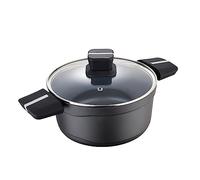 San Ignacio Bistro Grey - Cacerola con Tapa de 24cm - Fabricada en Aluminio Fundido - Interior En Acero Quantanium - Exterior En Negro Mate - Punto Inducción - Mango Soft Touch Negro
