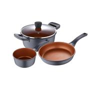 San Ignacio Bronze - Juego de 3 Piezas Cacerolas de 16 y 24cm Con 1 Tapa - Piezas Fabricadas en Aluminio Fundido - Revestimiento Antiadherente - Apto Todo Tipo de Cocinas - Calienta Rápidamente