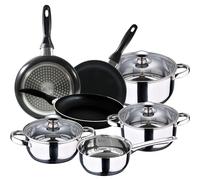 San Ignacio - Cocina - Batería 7 piezas Faro y Set 3 sartenes Ø16/Ø20/Ø24 cm, aluminio prensado, antiadherente, inducción, Negro