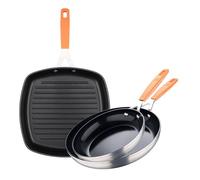 San Ignacio Compact - Juego de 2 Sartenes Ø16Ø28cm + Asador cuadrado 28x28cm en aluminio forjado para inducción COMPACT