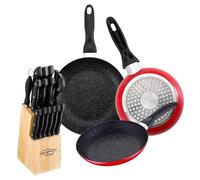 San Ignacio Juego de 3 sartenes Ø16Ø20Ø24cm + Juego de cuchillos 15Pc en acero inoxidable con tacoma