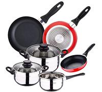 Batería de cocina de 5 piezas acero inoxidable + juego de 3 sartenes (16/20/24 cm) SAN IGNACIO en aluminio prensado