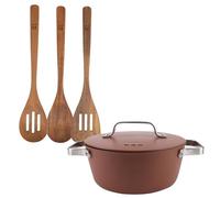 San Ignacio Juego de Cacerola Ø20x8,5cm de 2L con tapa en aluminio + 3 Utensilios de cocina en madera AGROS