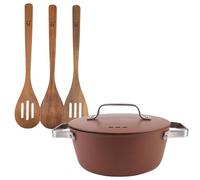 San Ignacio Juego de Cacerola Ø28x12,5cm de 6L con tapa en aluminio + 3 Utensilios de cocina en madera AGROS