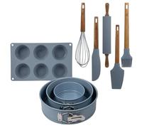 San Ignacio NOIA: Set repostería: 3 moldes de horno redondos Ø12 Ø18 Ø22, molde de silicona 6 cupcakes y set de 5 utensilios de cocina/repostería