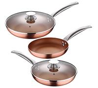 Set de 3 sartenes San Ignacio Optimum Copper 20/24/28cm (2 con tapa) - Aluminio prensado antiadherente - Apto para inducción