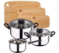 San Ignacio PACK BATERÍA DE COCINA 5 PIEZAS + SET DE 3 TABLAS DE CORTE EN BAMBÚ, PK4900