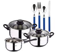San Ignacio PACK BATERÍA DE COCINA 5 PIEZAS + SET DE CUBERTERÍA 24PC EN ACERO INOXIDABLE, Azul, PK4928